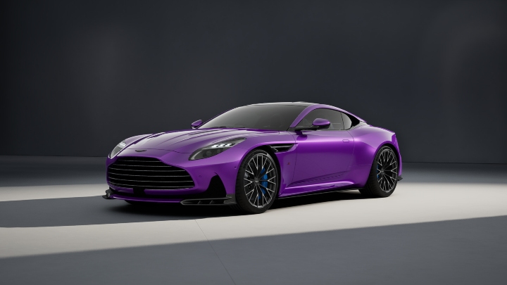 Purple Aston Martin DB12 S Exterior Front Static Studio