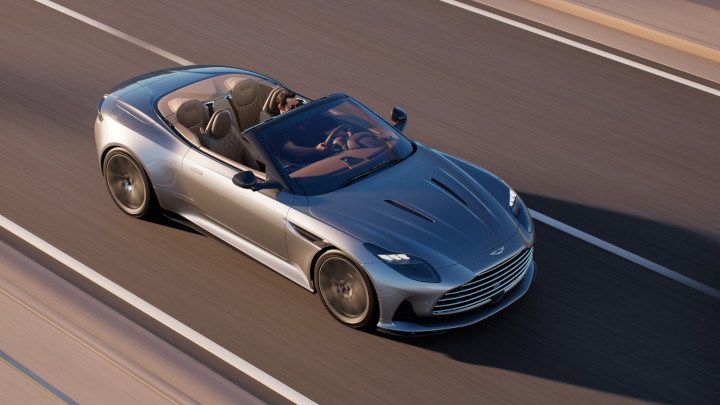Aston Martin DB12 Volante Driving Aerial View