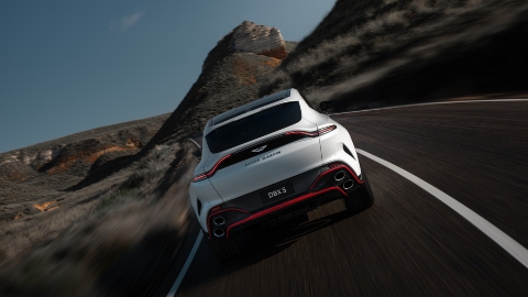 White Aston Martin DBX S rear driving