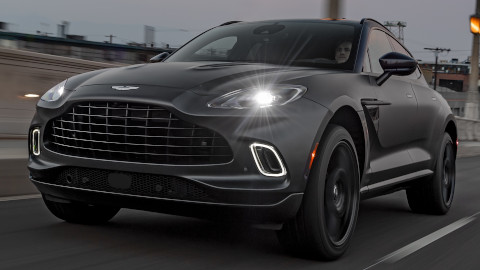 Grey Aston Martin DBX Exterior Front Driving