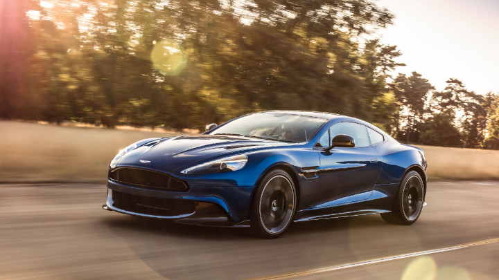 Blue Aston Martin Vanquish S Exterior Side Driving