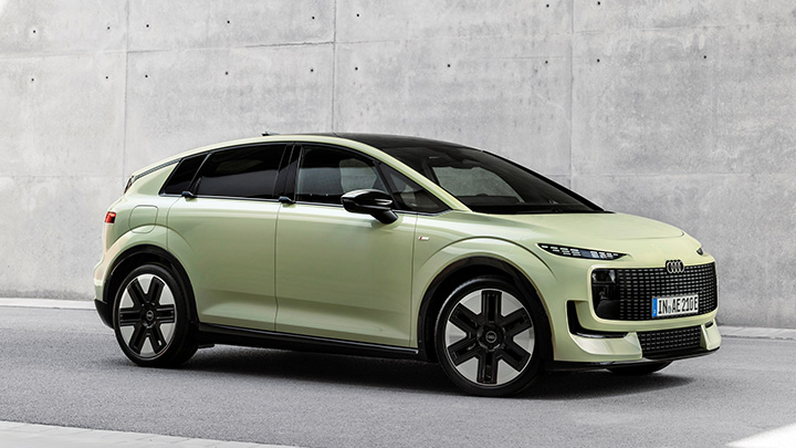 Green Audi A2 e-tron front static