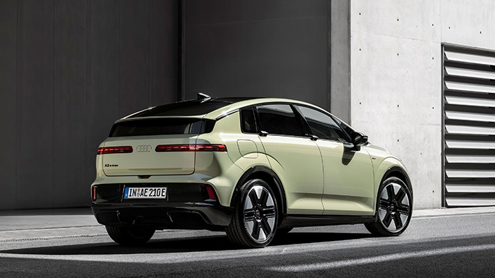 Green Audi A2 e-tron rear static