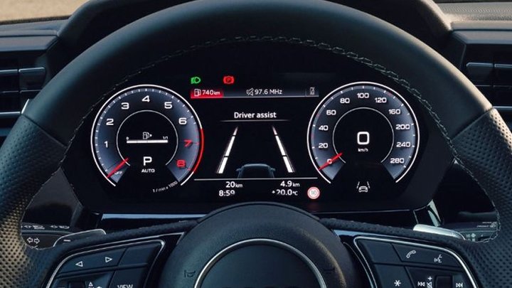 Close up of an Audi A3 Saloon's instrument binnacle