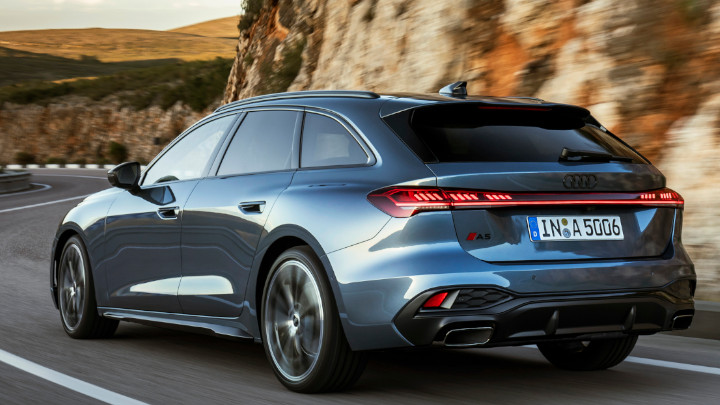 Audi A5 Avant Rear Angle in Blue Driving