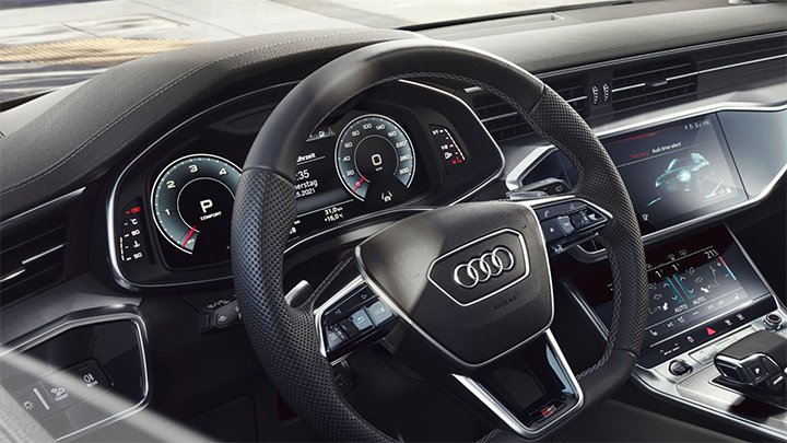 Close up of an Audi A6 Saloon's steering wheel