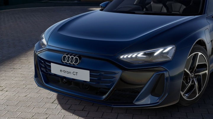 Blue Audi e-tron GT Quattro Exterior Front Close-Up