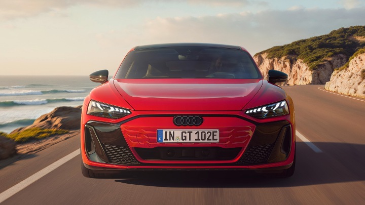 Red Audi e-tron GT Quattro Exterior Front Driving