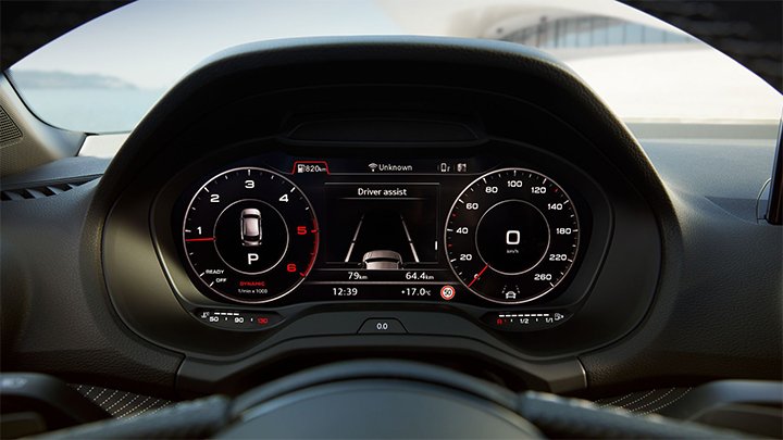 Close up of an Audi A2's digital instrument cluster