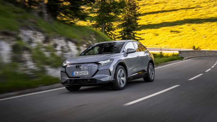 Audi Q4 Sportback e-tron driving grey