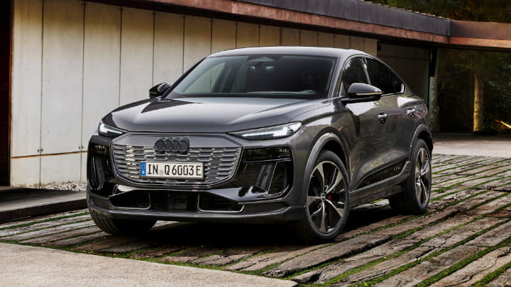 Audi Q6 Sportback e-tron in Dark Grey Front Angle