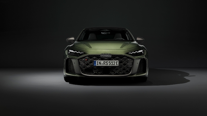 Audi RS 5 Green front straight on in studio