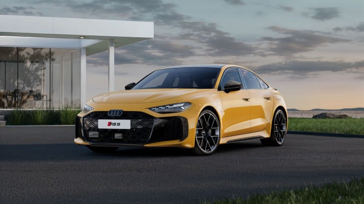 Yellow Audi RS5 Saloon Performance Vorsprung Exterior Front Static
