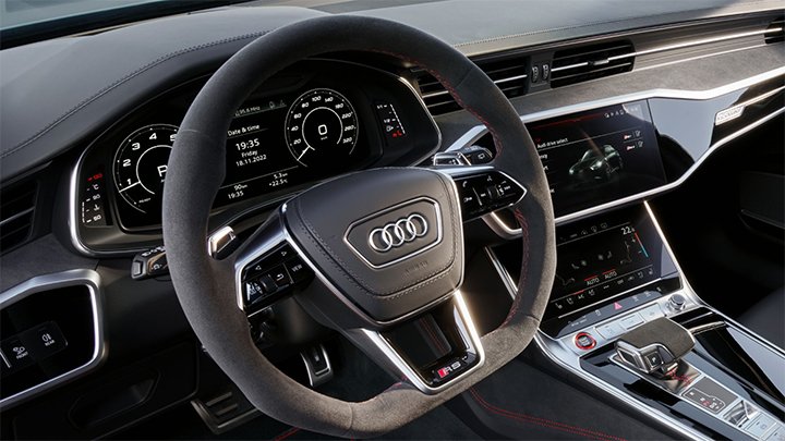 Audi RS6 Avant dashboard behind the steering wheel and infotainment system