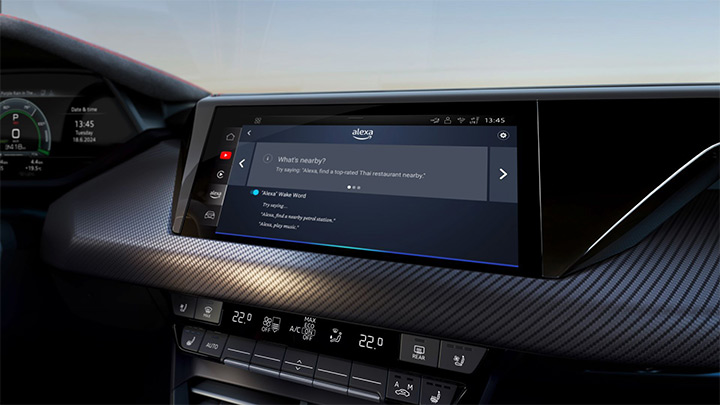 Audi S e-Tron GT infotainment system screen with the app 'Alexa' open