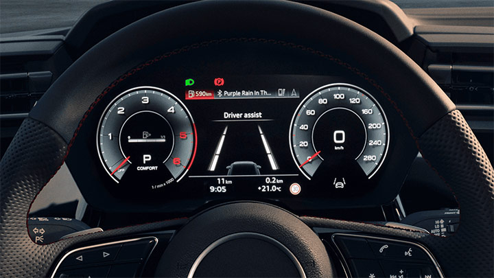 Close up of an Audi S3 Saloon's instrument cluster