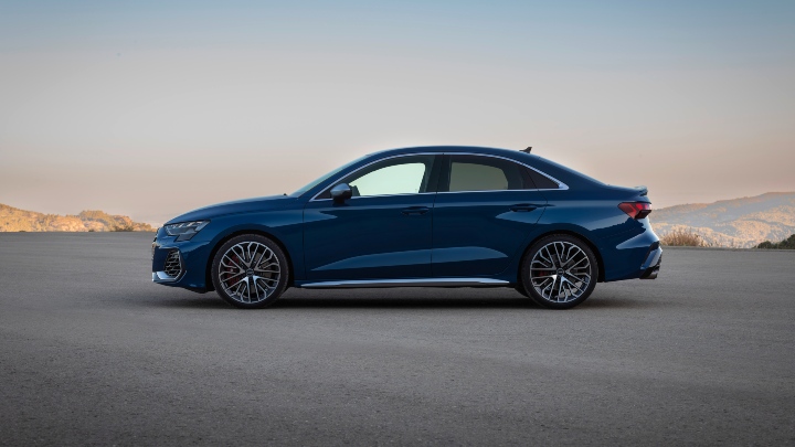 Audi S3 Saloon side static blue