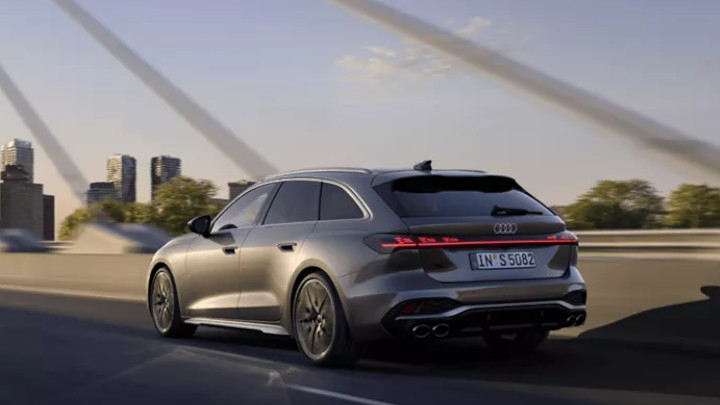 Audi S5 Avant Rear Driving in Silver