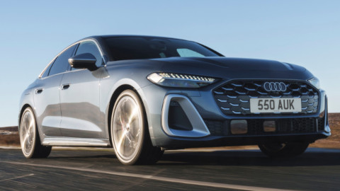 Audi S5 Saloon Front Driving in Horizon Blue