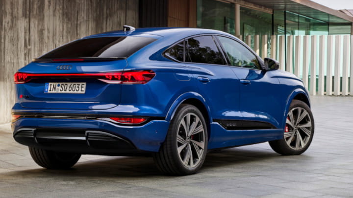 Audi SQ6 Sportback e-tron Rear Angle Parked in Blue