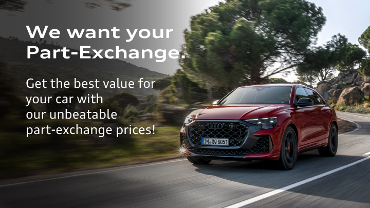 Red Audi SUV Driving on Road With Part Exchange Messaging