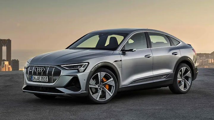 Silver Audi e-tron SUV Front Static