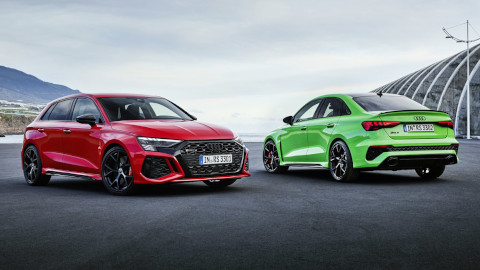 Red Audi RS3 Front and Green RS3 Saloon Rear