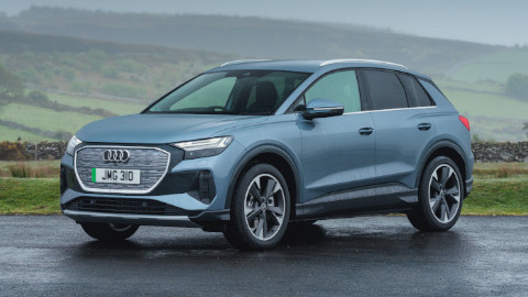 Pebble Grey Audi Q4 e-tron Parked On Country Road