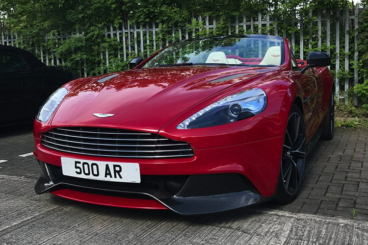 Red Aston Martin Vanquish S Volante at Car Cafe, Nottinghamshire.