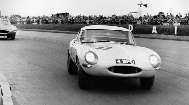 Black and white image of the Jaguar Lightweight E-type.