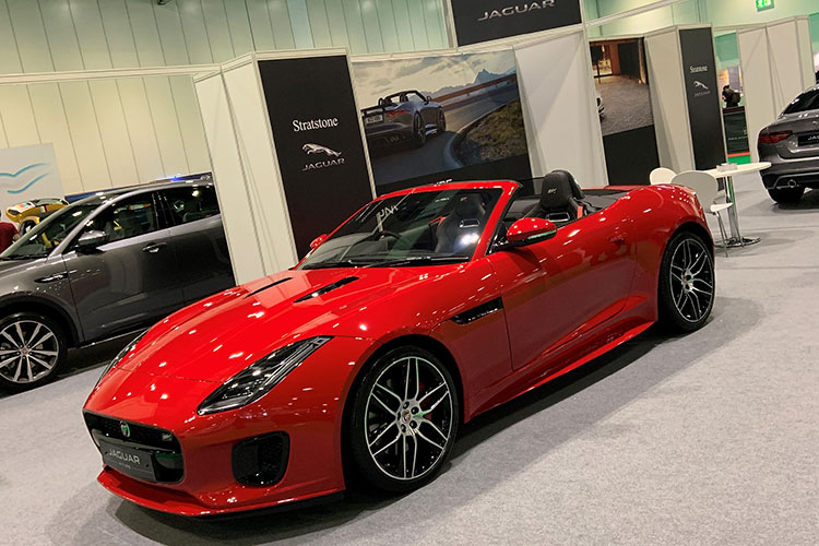 Red Jaguar Coupe at London Motor Show 2019.