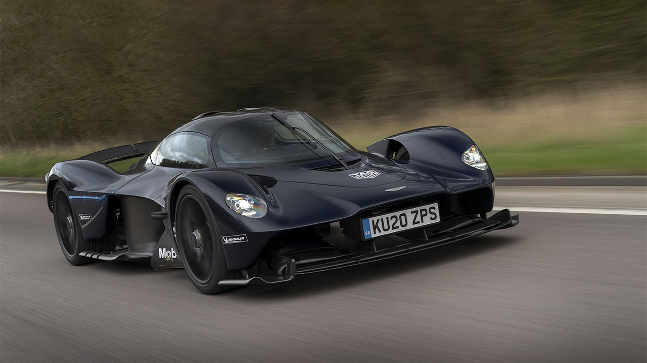 Black Aston Martin Valkyrie, driving