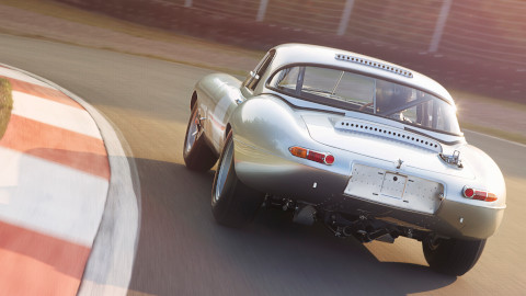 Silver Lightweight Jaguar E-type Exterior Rear Driving