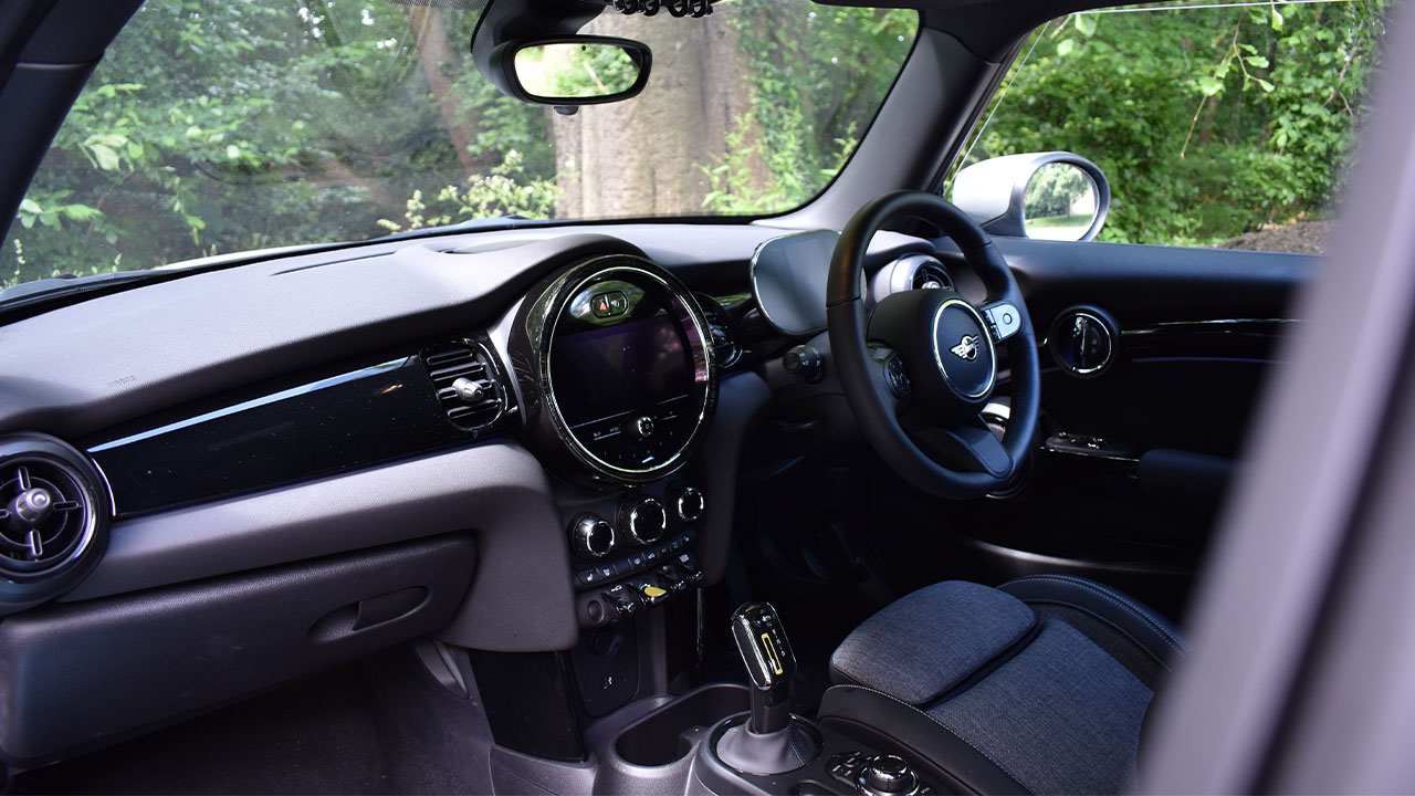 MINI Electric cabin, parked in forestry carpark