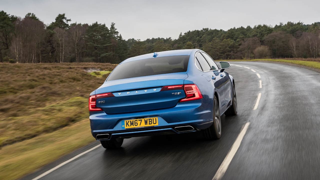 Blue Volvo S90 Exterior Rear Driving