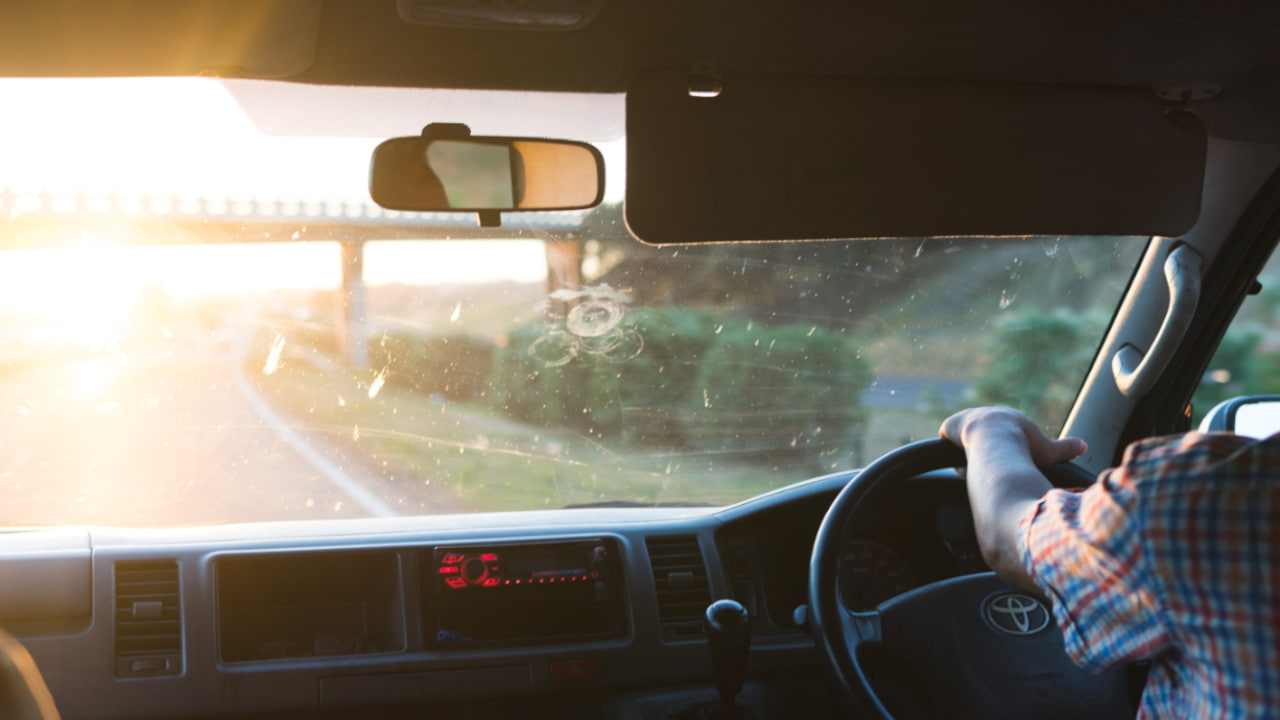 Sun On Windscreen Of Car