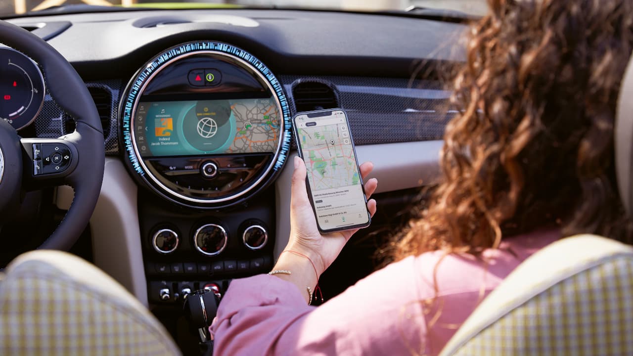 Female in Passenger Seat of Car on the MINI Connected Mobile Application