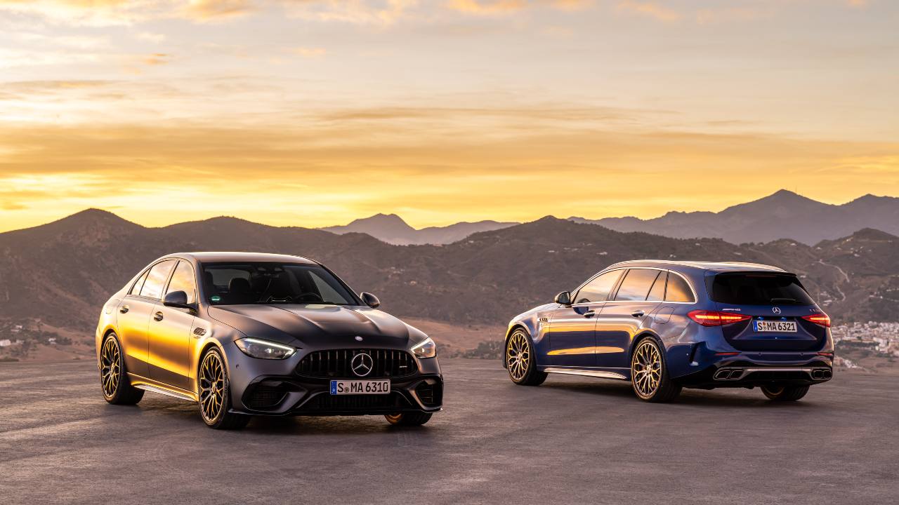 Duo of Mercedes-Benz C-Class Cars Exterior Sunset