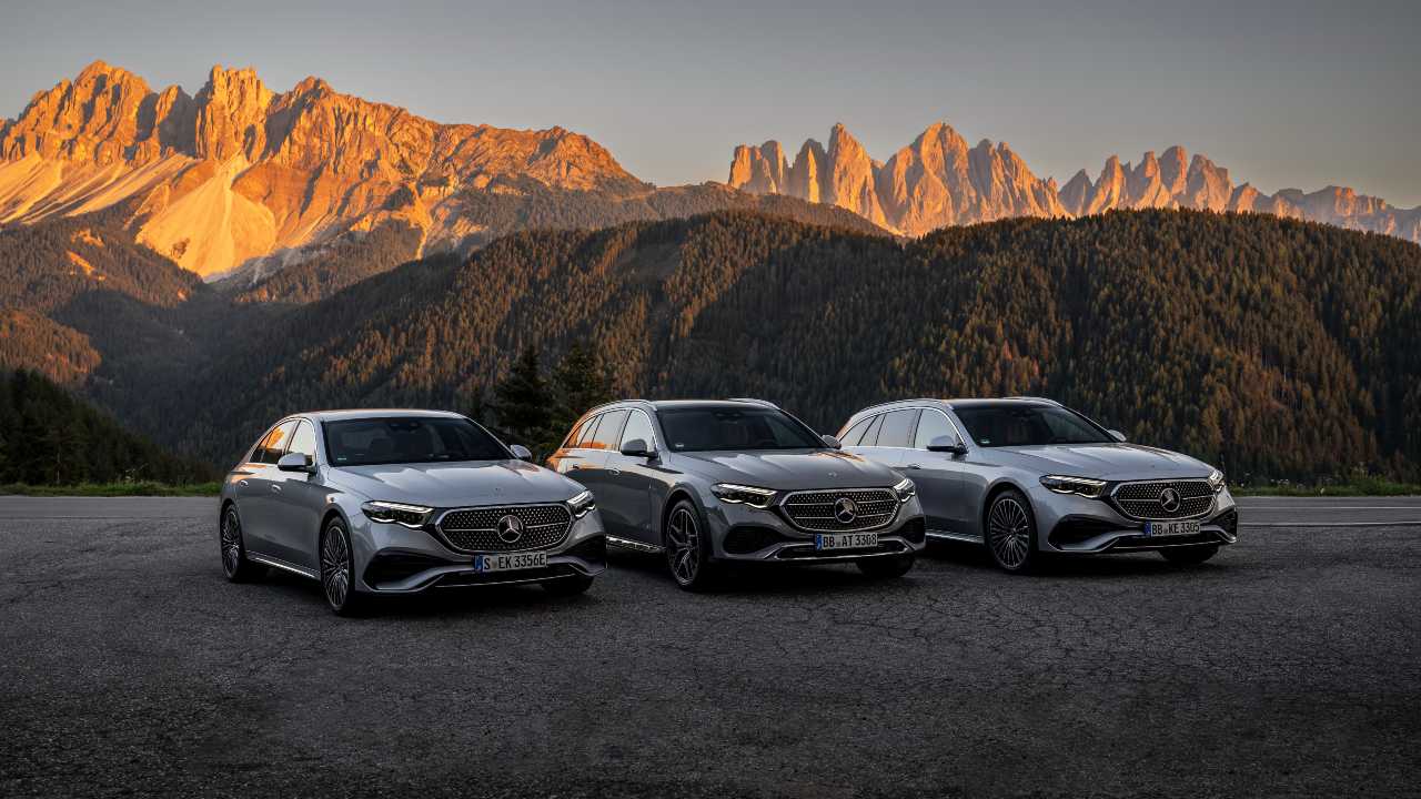 Trio of Mercedes-Benz E-Class Cars Exterior in Mountain Range
