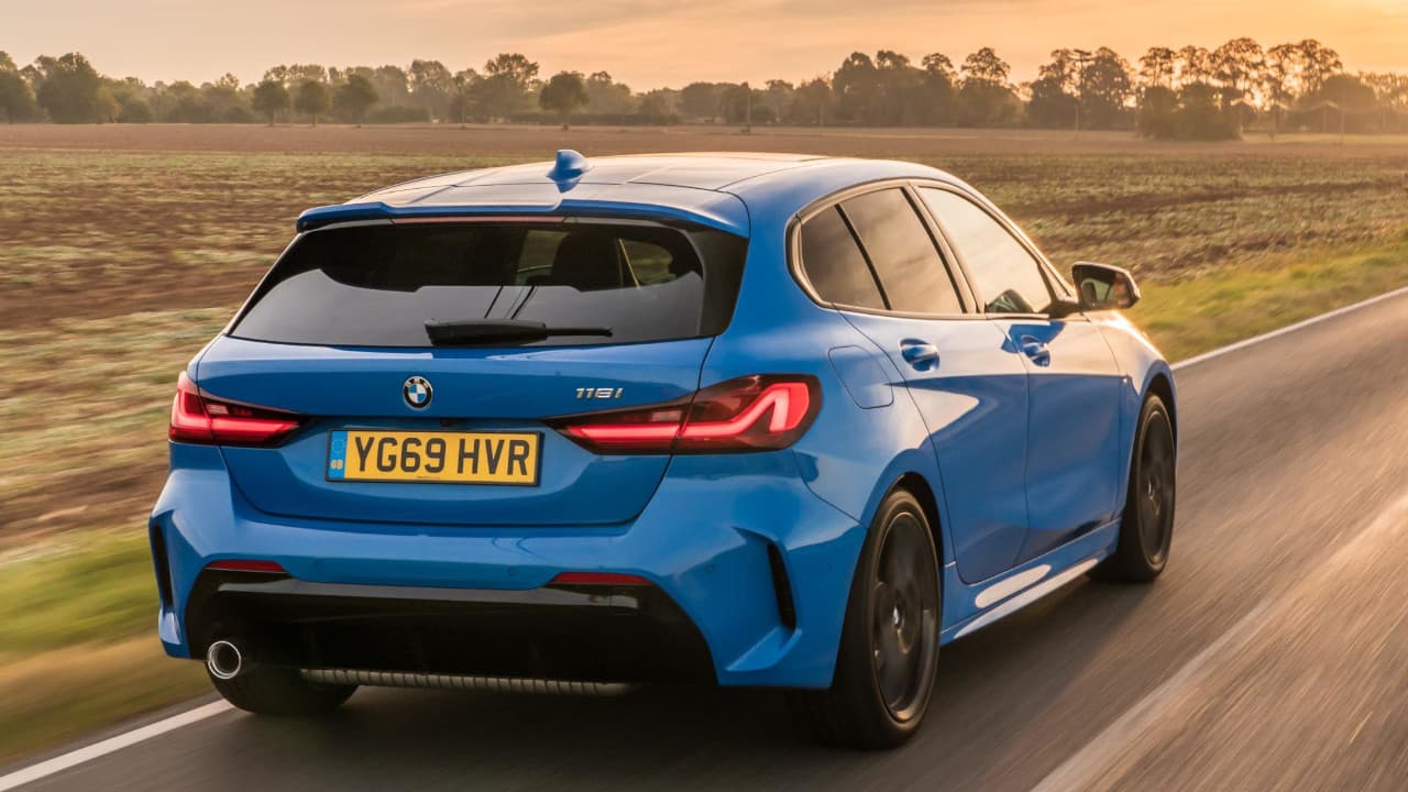 BMW 1 Series M Sport Rear Angle Driving