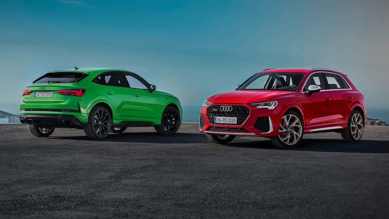 Audi RS Q3 Sportback in Green with Audi RS Q3 in Red