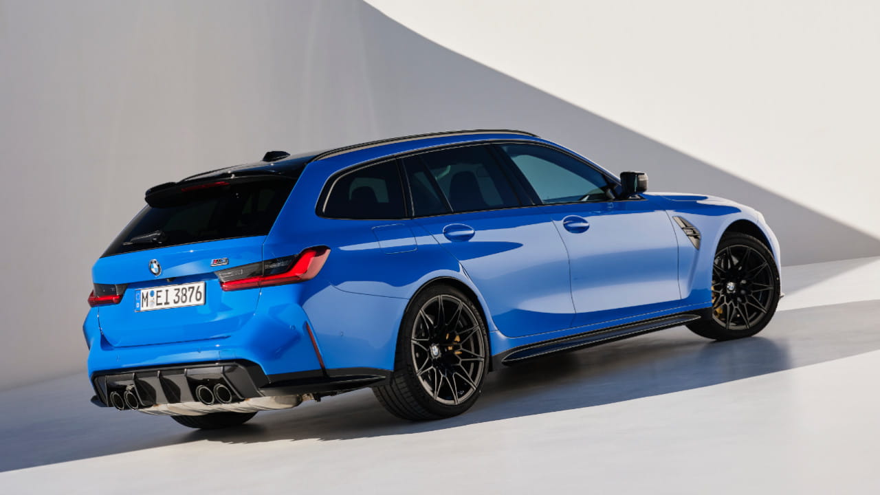 BMW M3 Touring Rear Angle Lifestyle in Blue