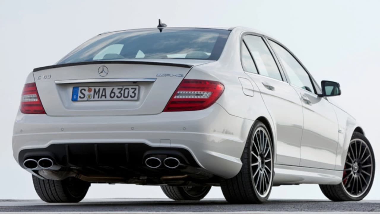 Mercedes-AMG C 63 W204 in White Parked Rear Angle