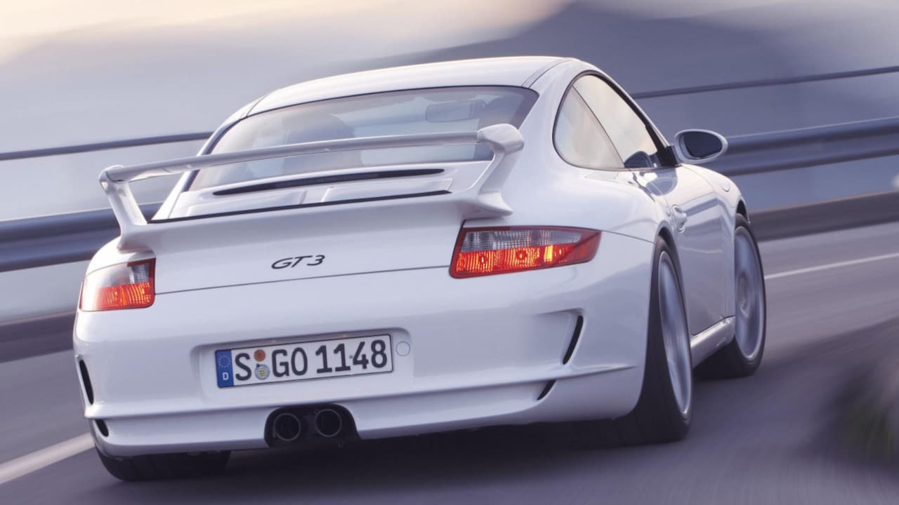 Porsche 911 997 GT3 in White Driving Rear