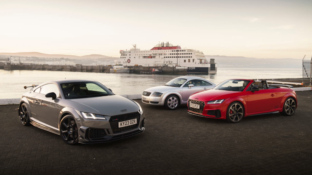 Audi TT RS in Grey, along with an Audi TT S in Red and a Mk1 Audi TT in Silver