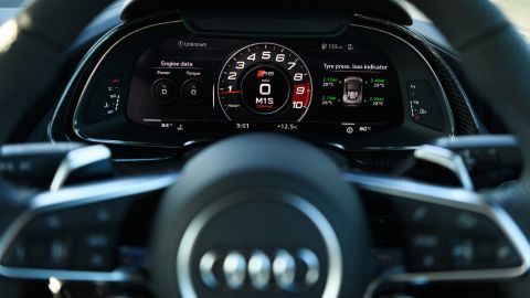 Audi virtual cockpit seen through the steering wheel