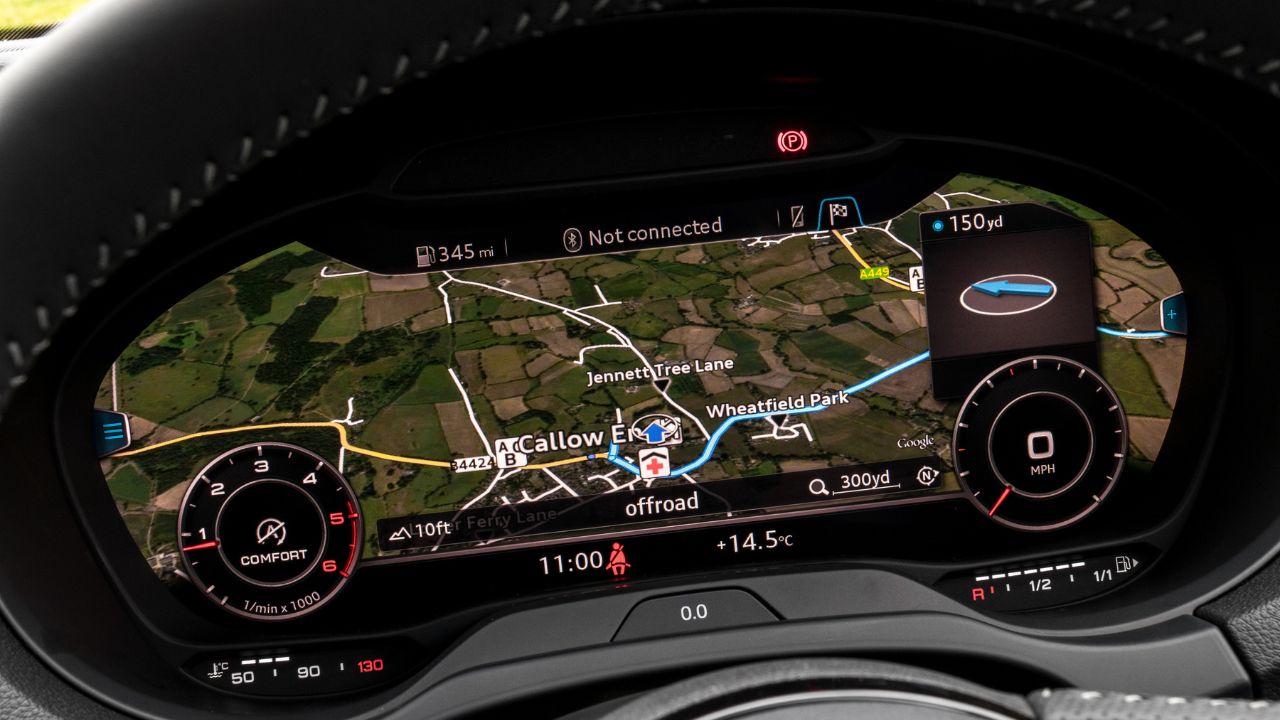 Audi virtual cockpit seen through the steering wheel