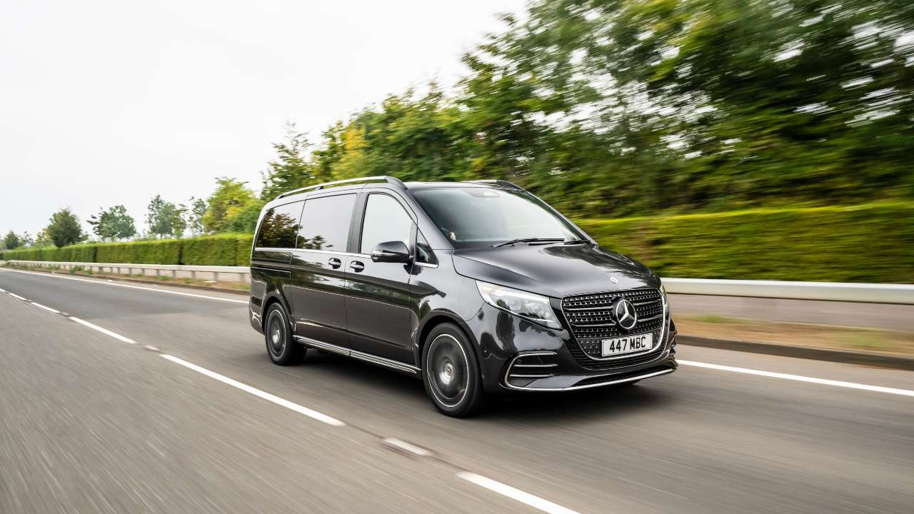Mercedes-Benz V-Class MPV driving on a motorway showcasing executive passenger transport