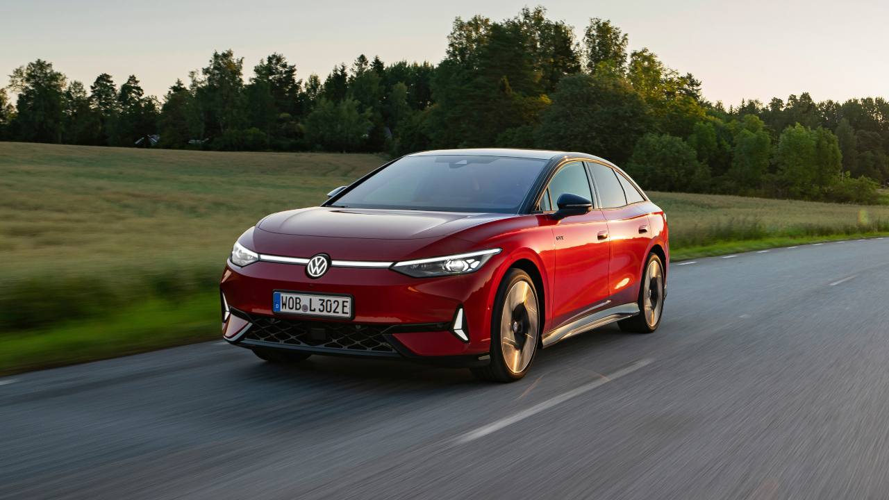 Red Volkswagen ID.7 Exterior Front Driving