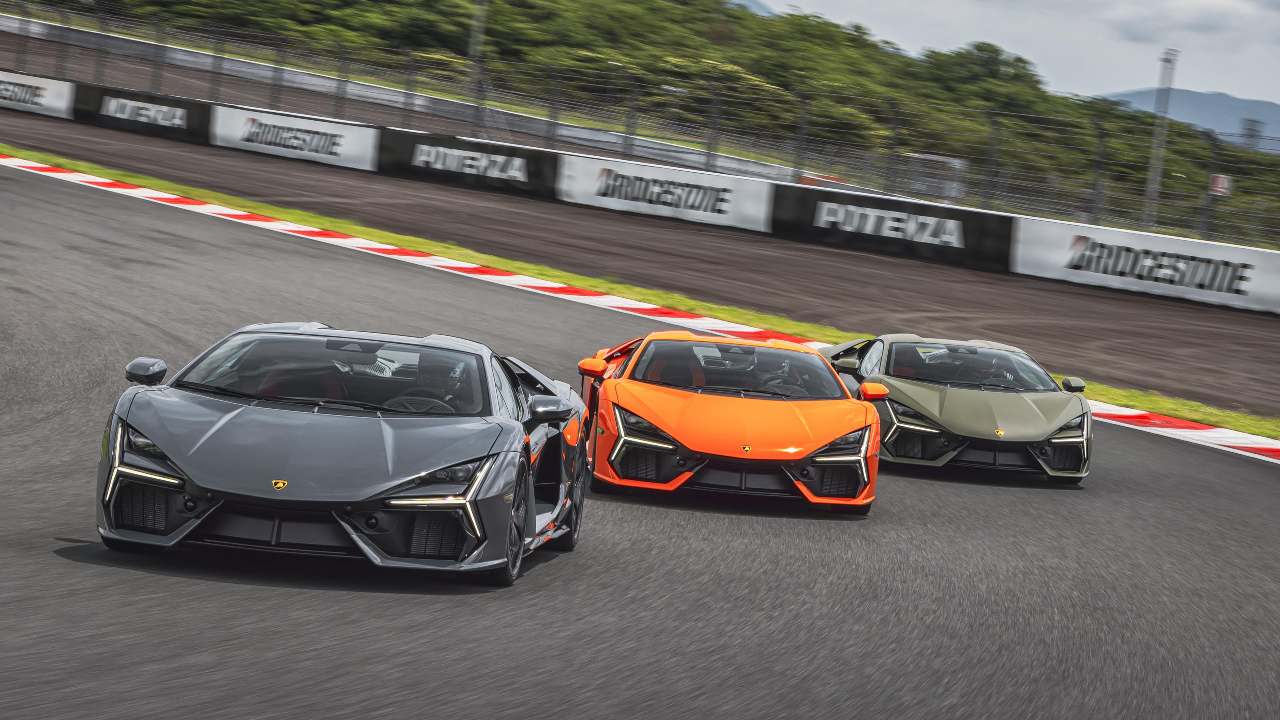 Trio of Lamborghini Revuelto Models on Race Track
